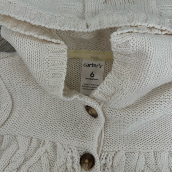 Baby Girl Size 6 M Cream Cotton Hooded Sweater with Buttons NWT - Picture 4 of 5